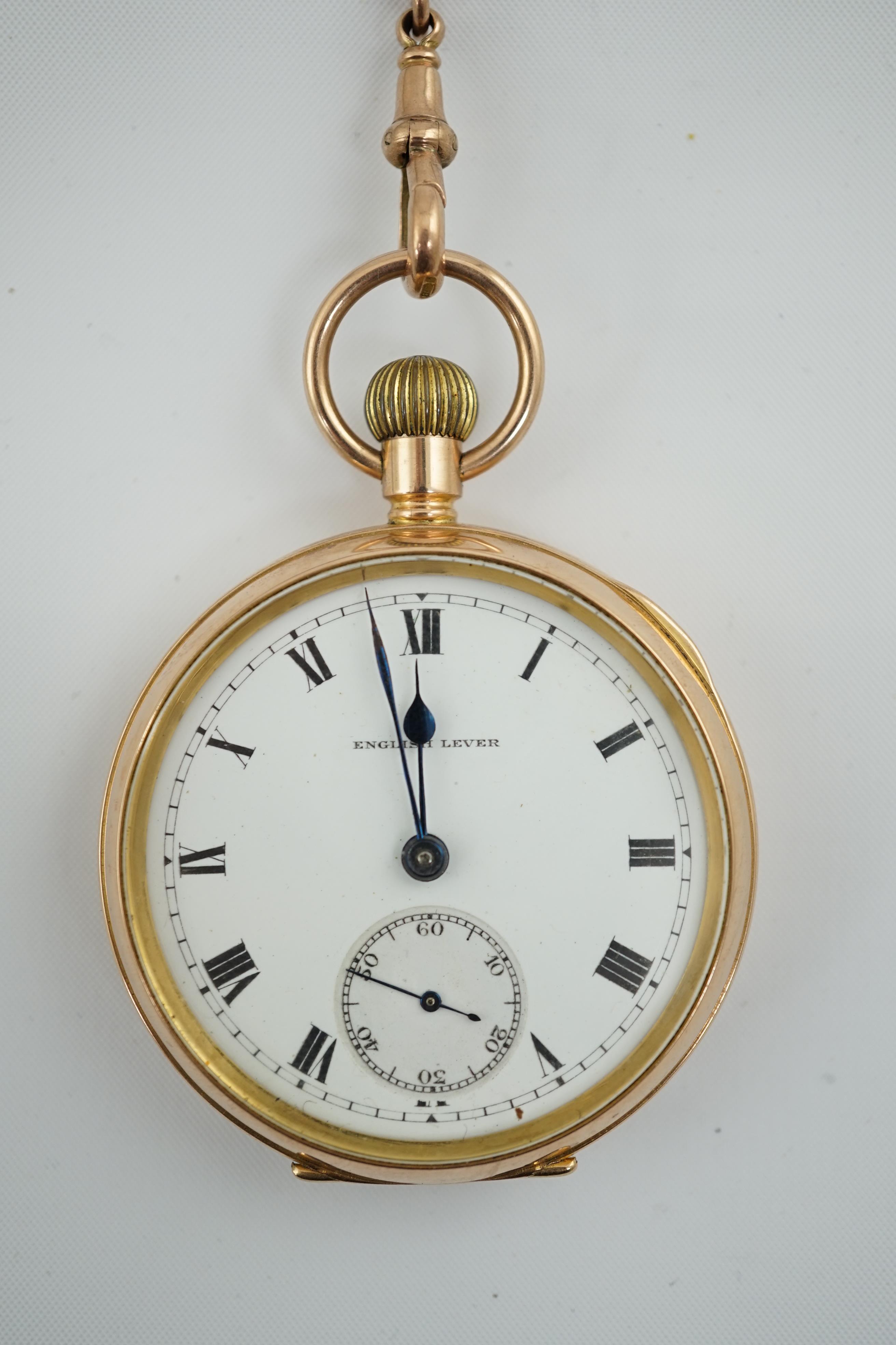 A George V 9ct gold English Lever open face keyless pocket watch